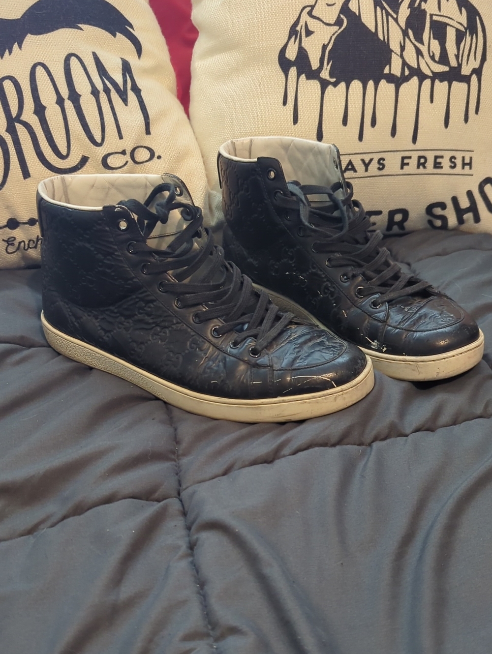 Authentic Gucci Monogram Men's Black High-Top Sneakers Size 10